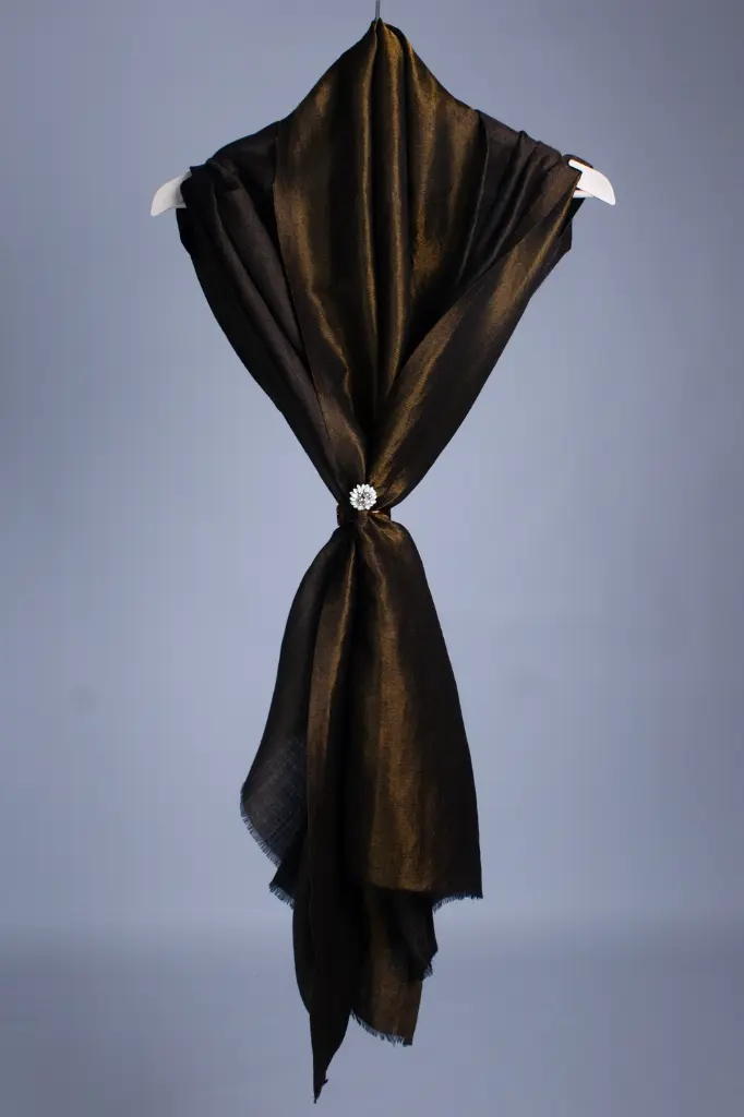 Vira Cashmere Fine Wool Zari GoldenChoclete Brown Reversible Stole, Size-70x200cm (3).webp