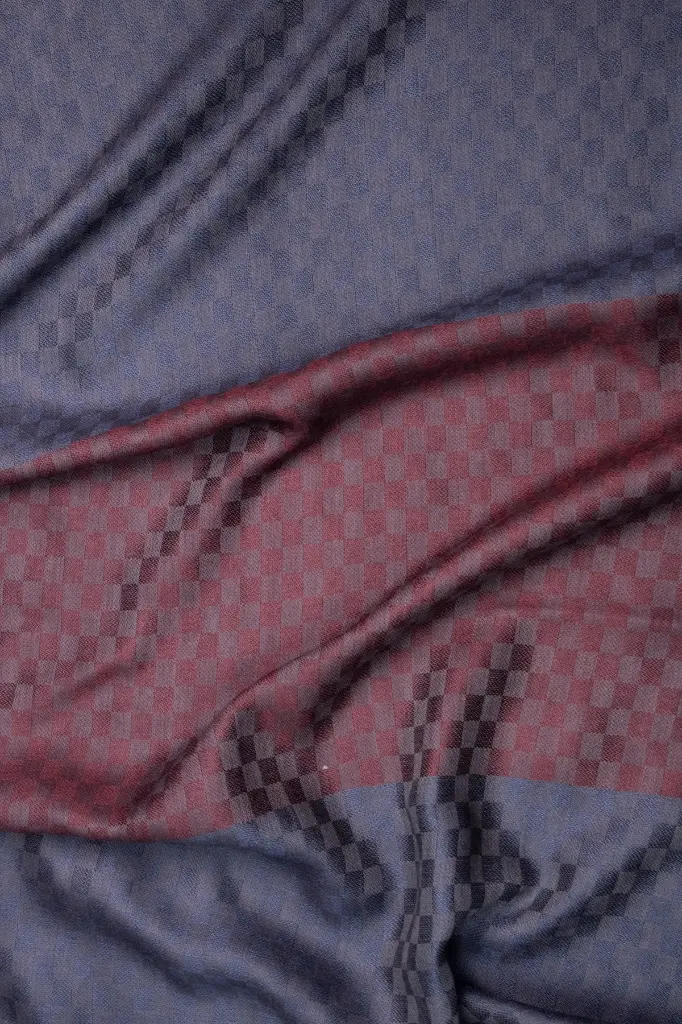 Vira Cashmere Silk Wool Reversible Stole – Blue & Brown Small Check (4).webp