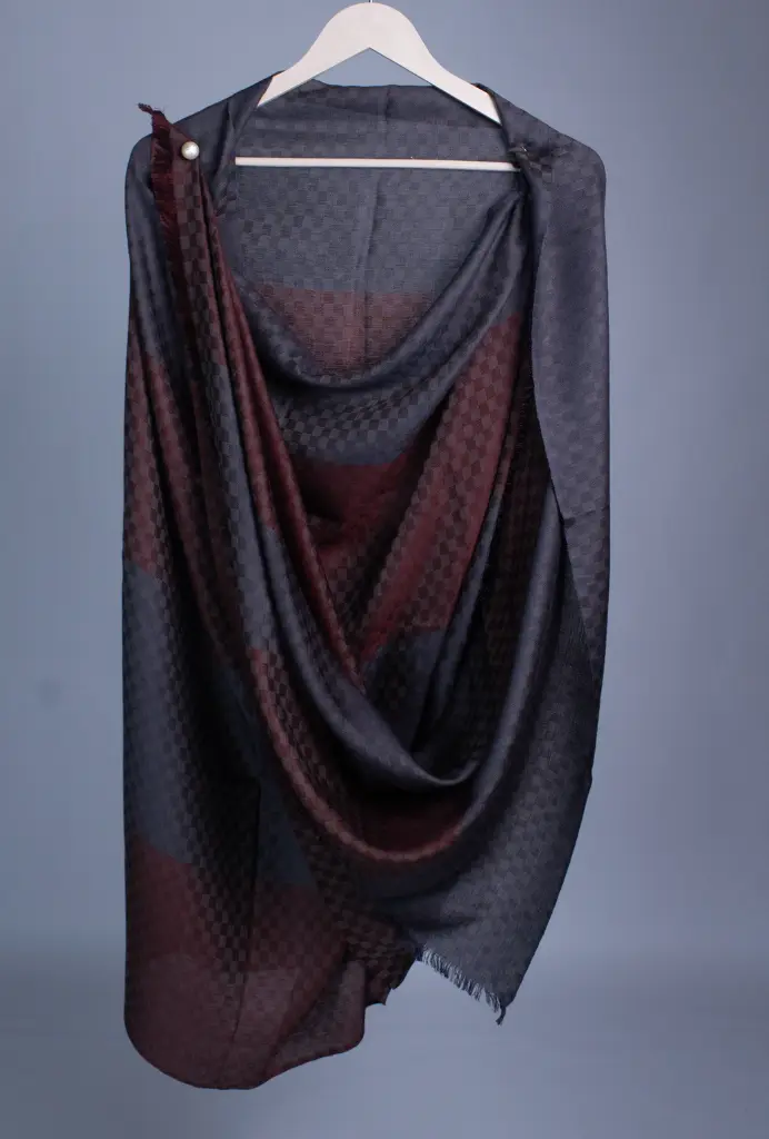 Vira Cashmere Silk Wool Reversible Stole – Blue & Brown Small Check (2).webp