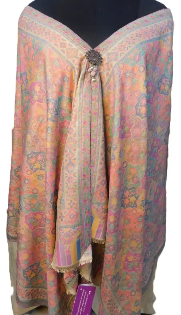 Fine Weave Pastel Shades Pashmina Stole for Women – Elegant Floral Artwork & Soft Drape | VICST06A