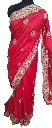 Buy Red Crepe Chanderi Saree – Embroidered Border Saree with Blouse Piece | VICSRFY01