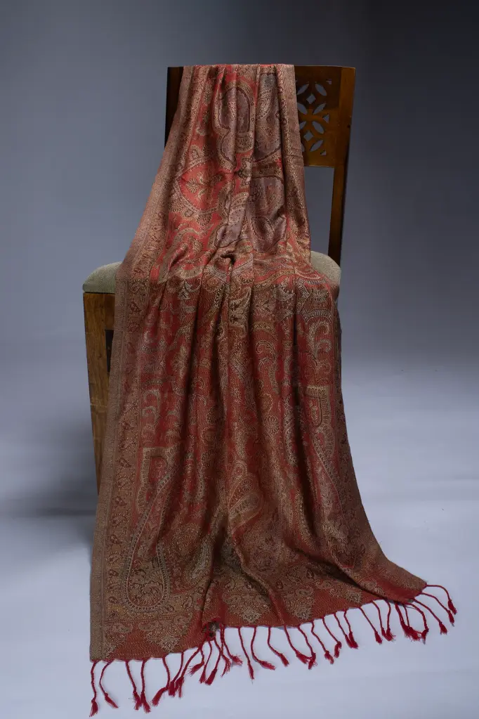 VIC Cashmere Silk Modal Jamawar Stole – Traditional Woven Pattern | Luxurious Soft Wrap 70x200cm | Product Code: VIC-CSM-JW-002