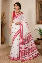 VIC Merchandise Bhujodi Heavy Weaving Saree with Beautiful Tassels & Running Blouse – Red & White Handcrafted Ethnic Saree for Women | VICSR011