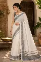 VIC Linen Black & White Striped Saree with Tassel Pallu and Running Blouse Piece | Lightweight Elegant Monochrome Saree for Women | Black & White | VICSR014