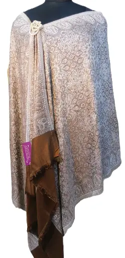 Fine Weave Cream & Brown Viscose Stole for Women – Elegant Pasali Prints Artwork | VICST07A