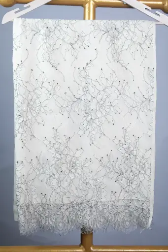 [VIC-CFW-FLCH-70200] VIC Cashmere Fine Wool Stole with French Lace Border & Crystal Highlights – 70x200 cm | VIC-CFW-FLCH-70200