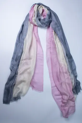 [VIC-CS-3TO-70200] VIC Cashmere Silk 3-Tone Ombre Stole – Pink, Grey & Off-White, Size 70x200 cm | Luxury Designer Stole | VIC-CS-3TO-70200
